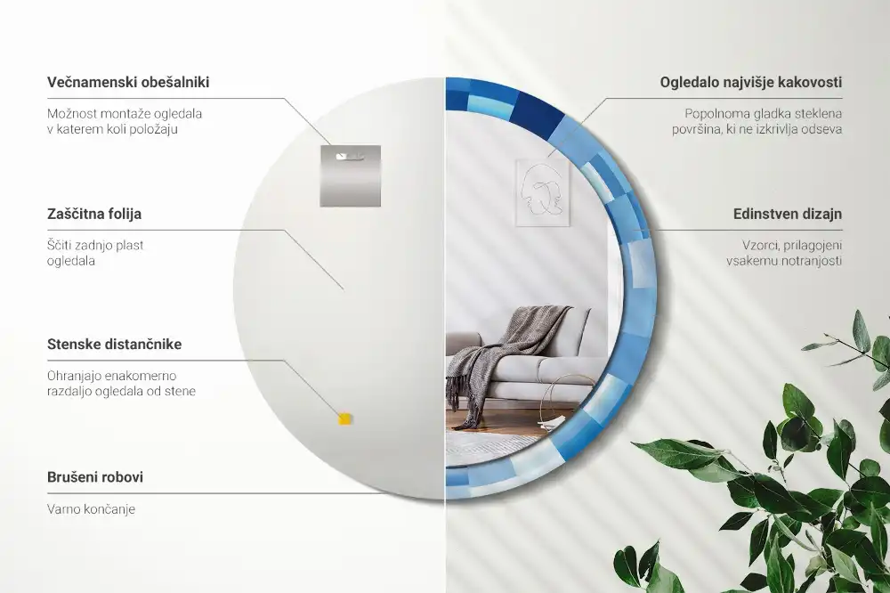 Specchio circolare stampato Astratto blu