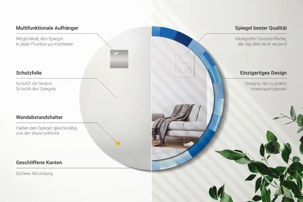 Specchio circolare stampato Astratto blu