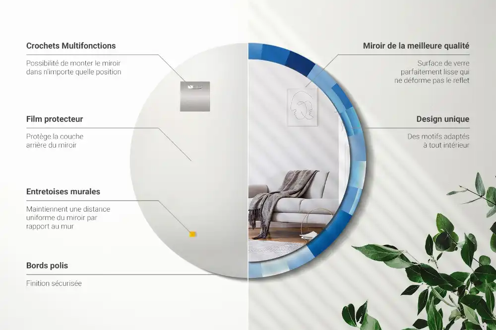 Specchio circolare stampato Astratto blu