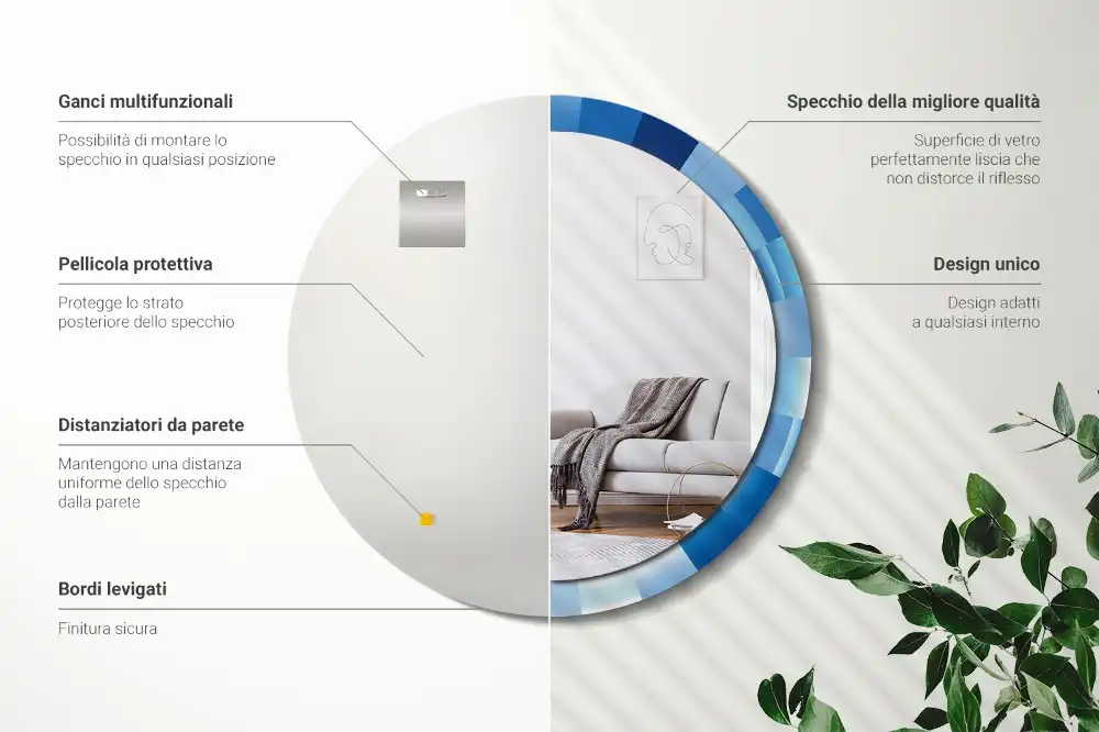 Specchio circolare stampato Astratto blu