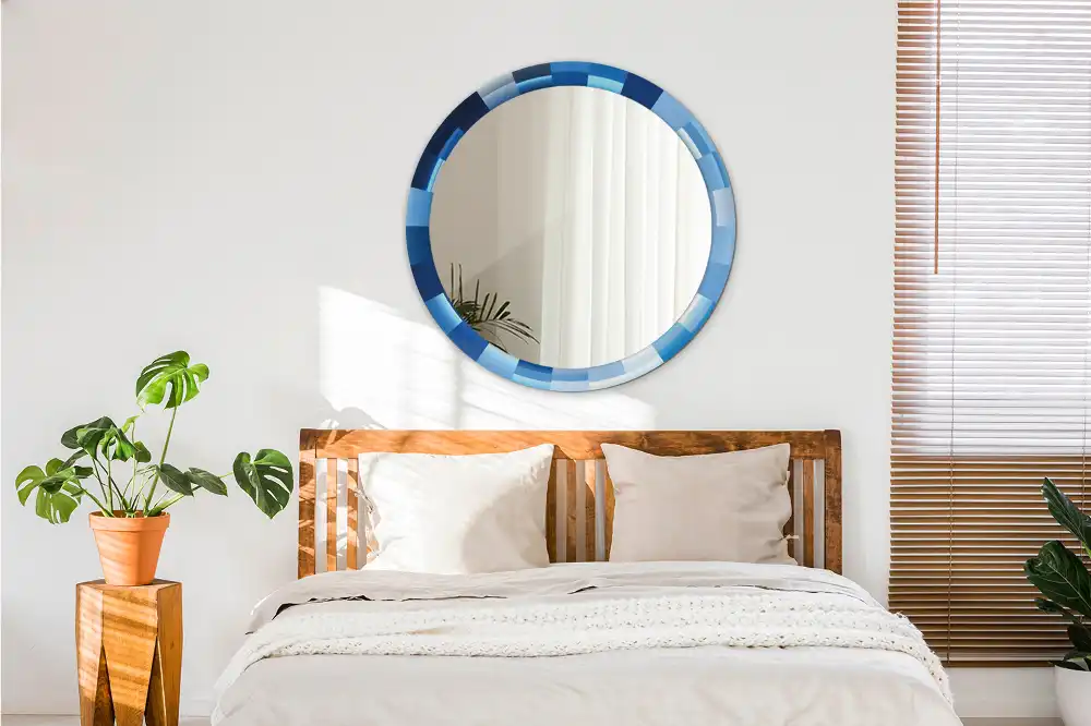 Specchio circolare stampato Astratto blu