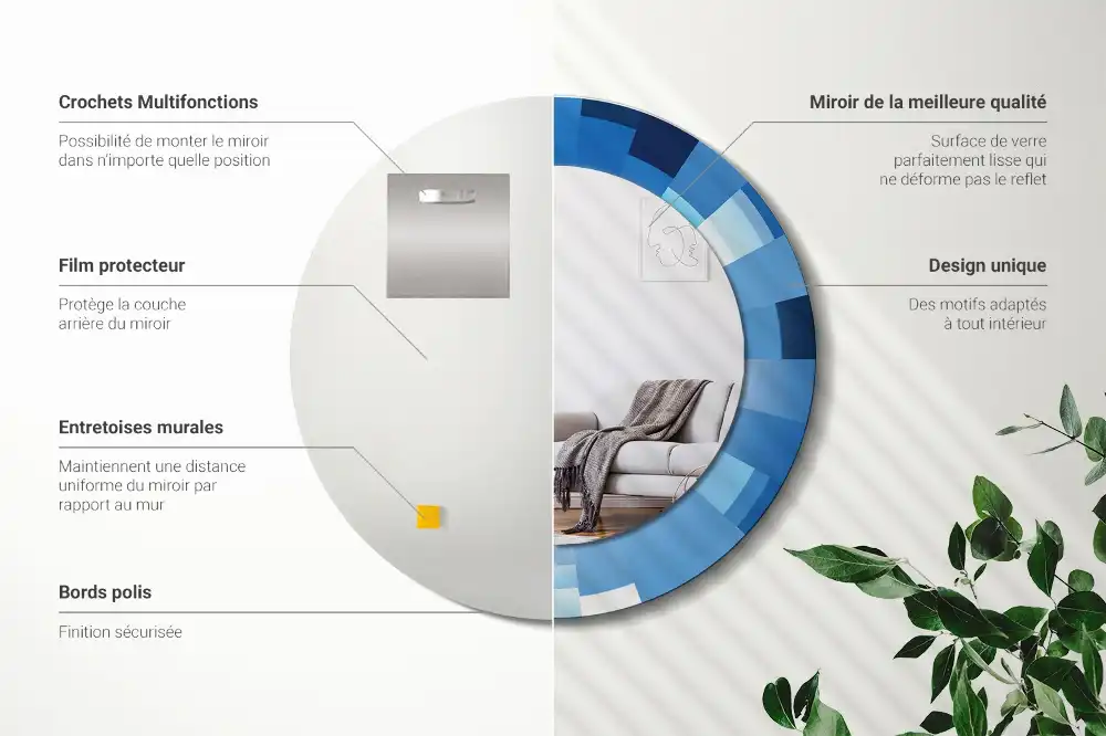 Specchio circolare stampato Astratto blu