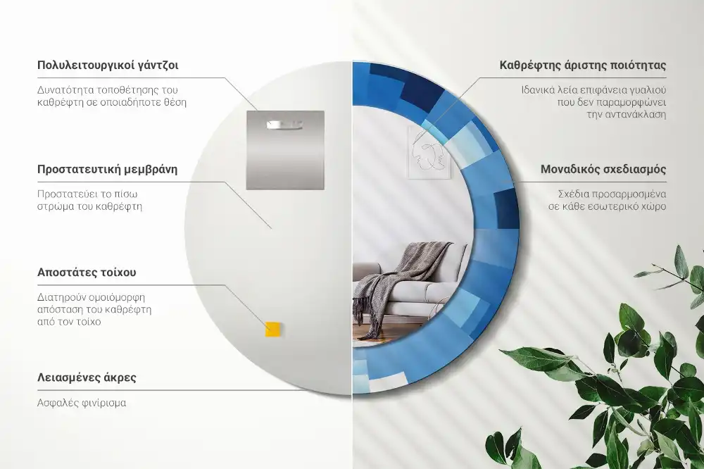 Specchio circolare stampato Astratto blu