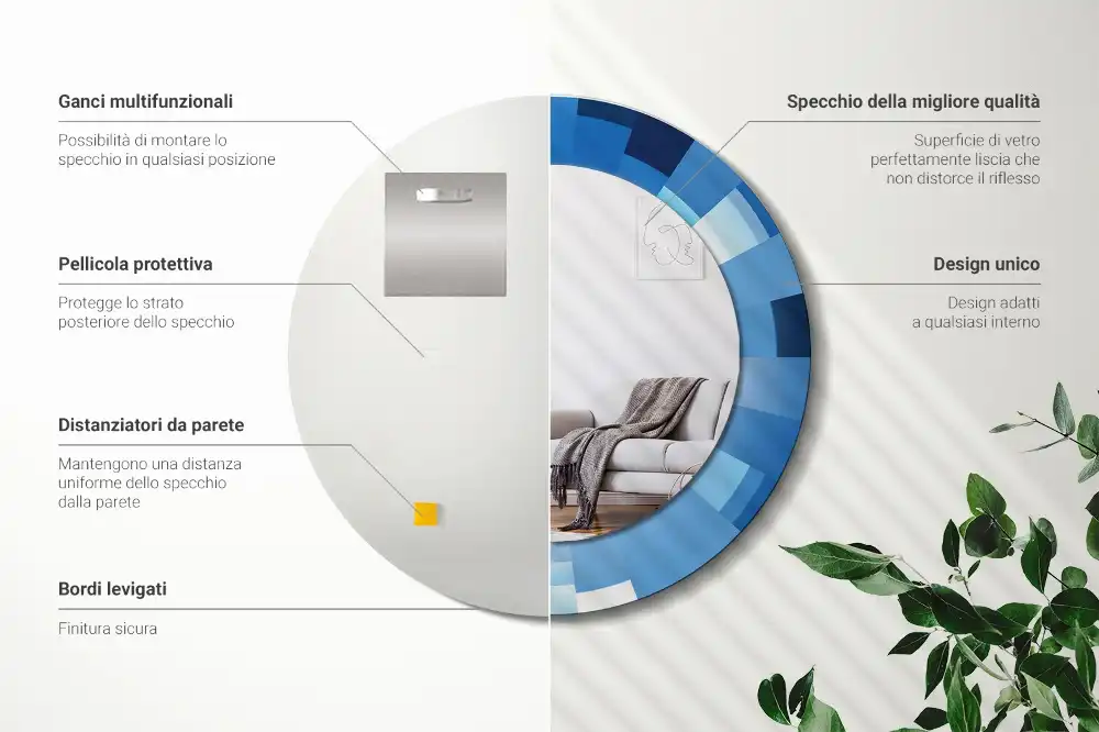 Specchio circolare stampato Astratto blu