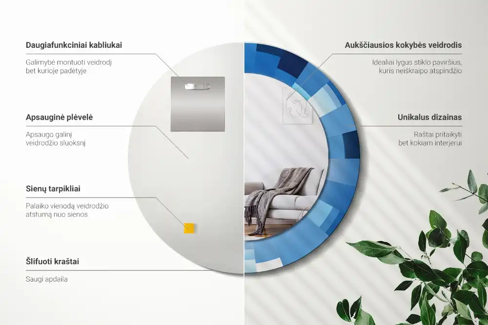 Specchio circolare stampato Astratto blu