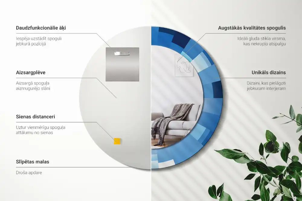 Specchio circolare stampato Astratto blu