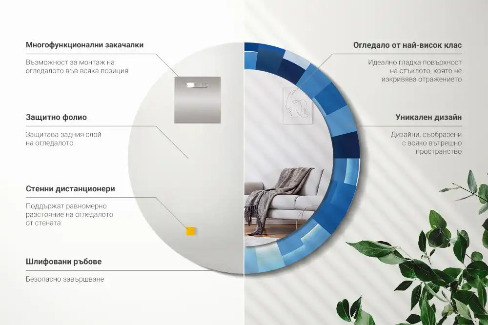 Specchio circolare stampato Astratto blu