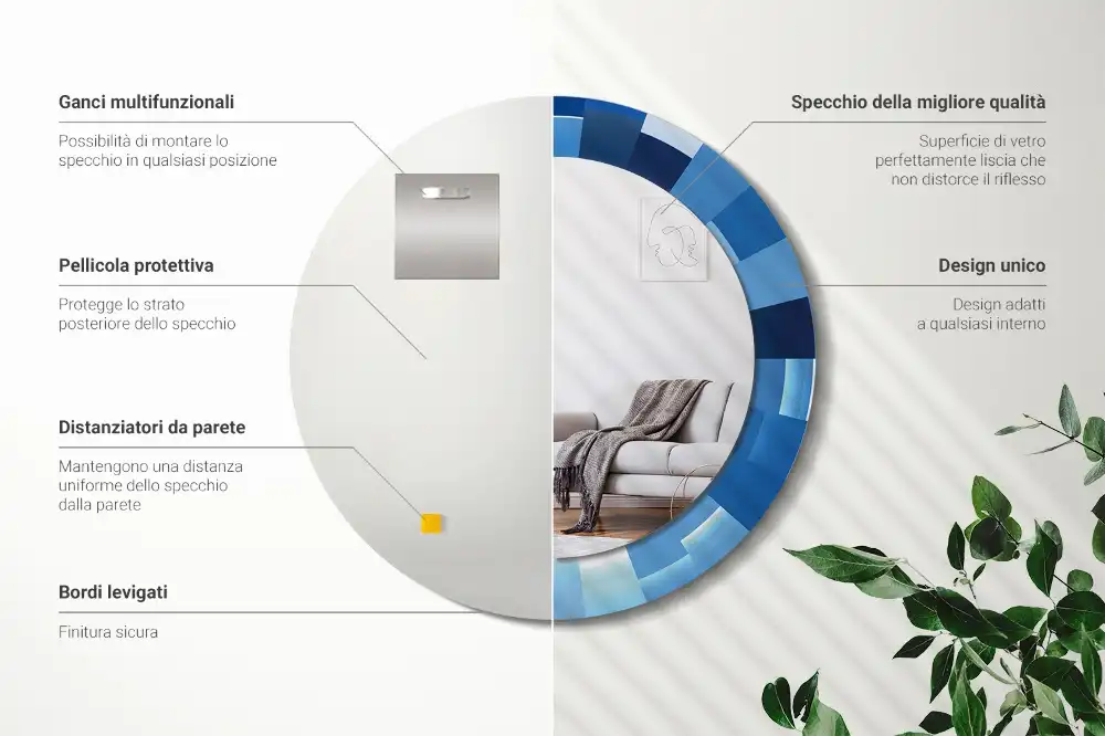 Specchio circolare stampato Astratto blu