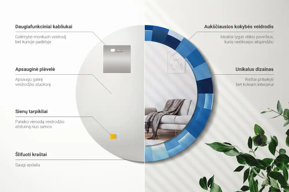 Specchio circolare stampato Astratto blu