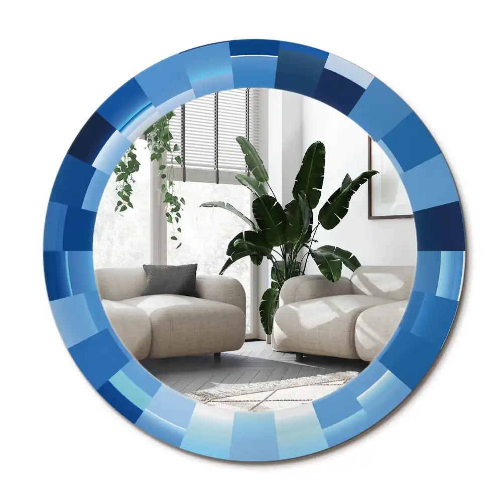 Specchio circolare stampato Astratto blu