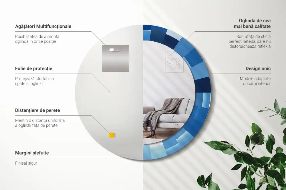 Specchio circolare stampato Astratto blu