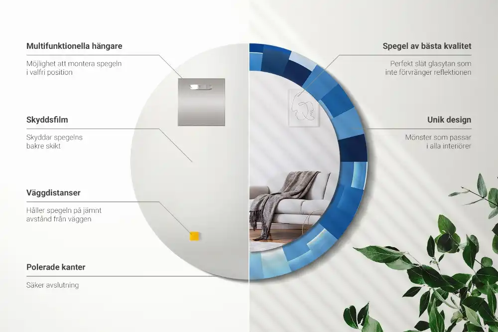 Specchio circolare stampato Astratto blu