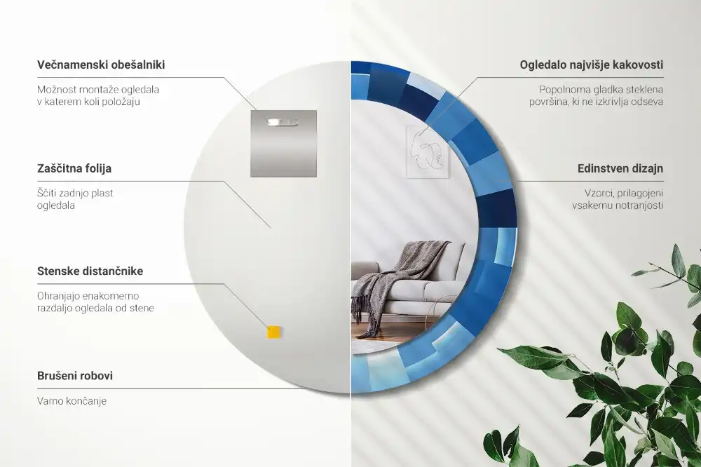 Specchio circolare stampato Astratto blu