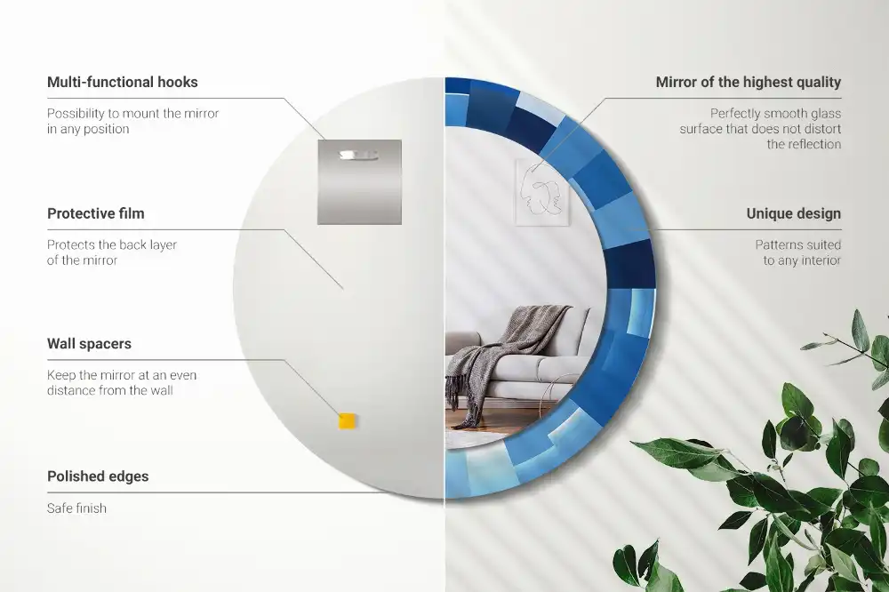 Specchio circolare stampato Astratto blu