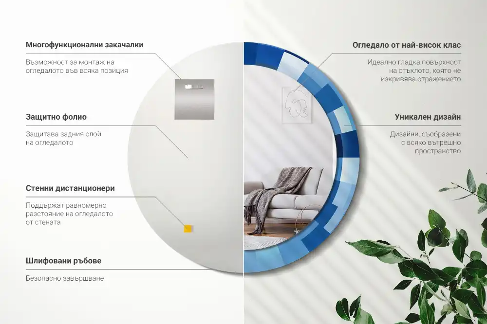 Specchio circolare stampato Astratto blu