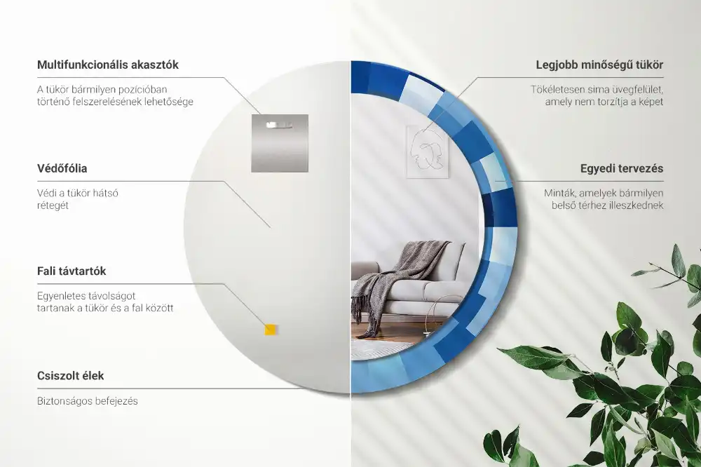 Specchio circolare stampato Astratto blu