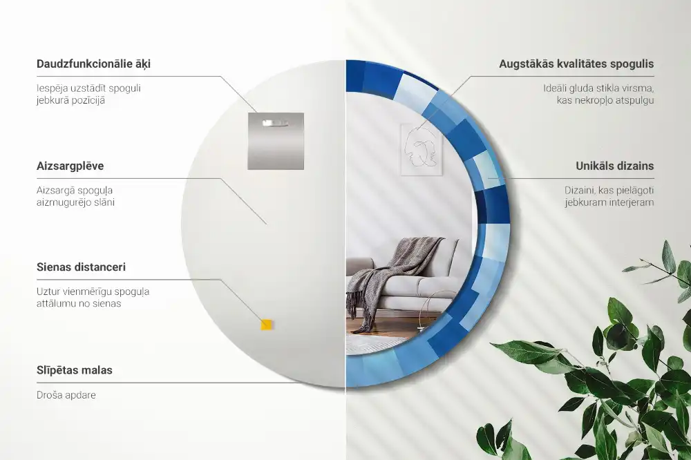 Specchio circolare stampato Astratto blu