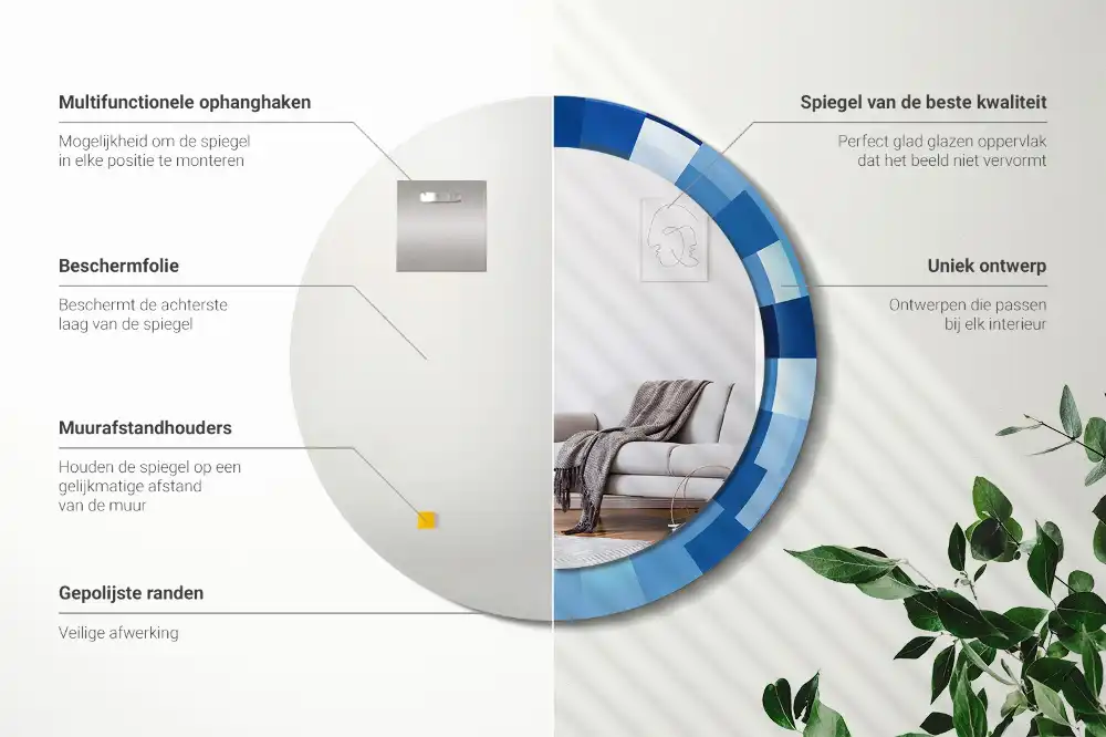 Specchio circolare stampato Astratto blu