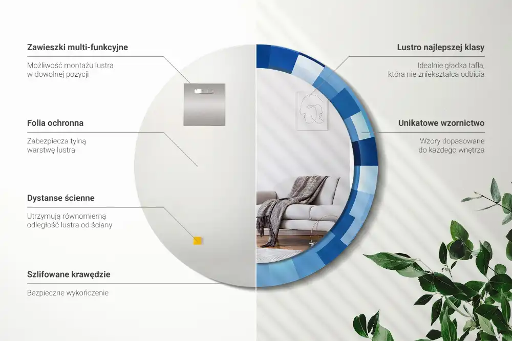 Specchio circolare stampato Astratto blu