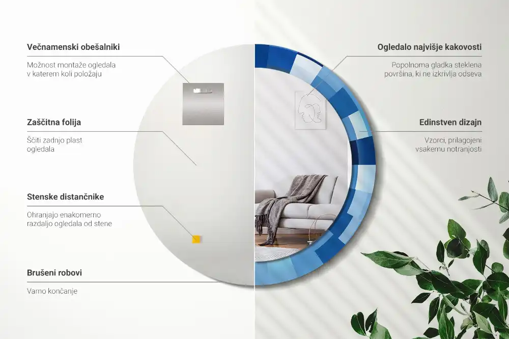 Specchio circolare stampato Astratto blu