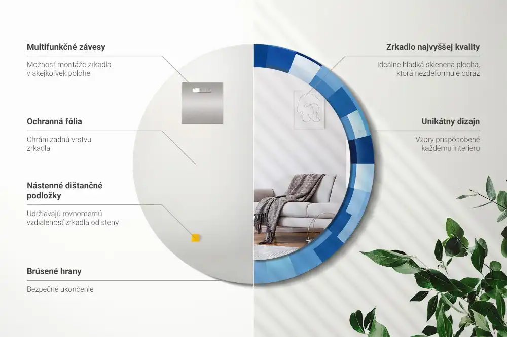 Specchio circolare stampato Astratto blu