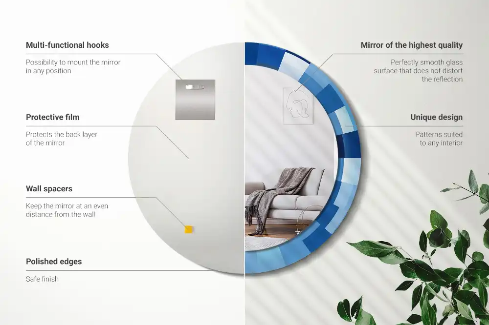 Specchio circolare stampato Astratto blu