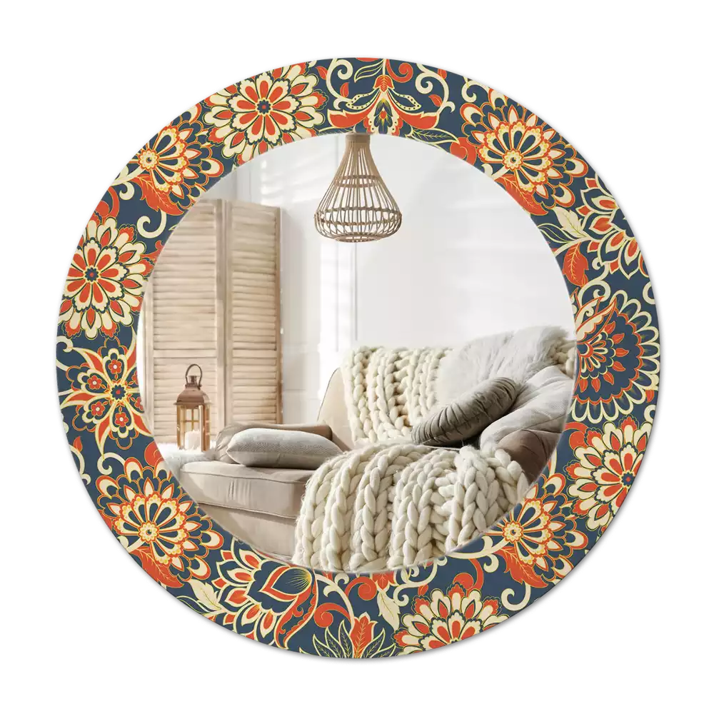 Specchio rotondo con cornice stampata Fiori retrò