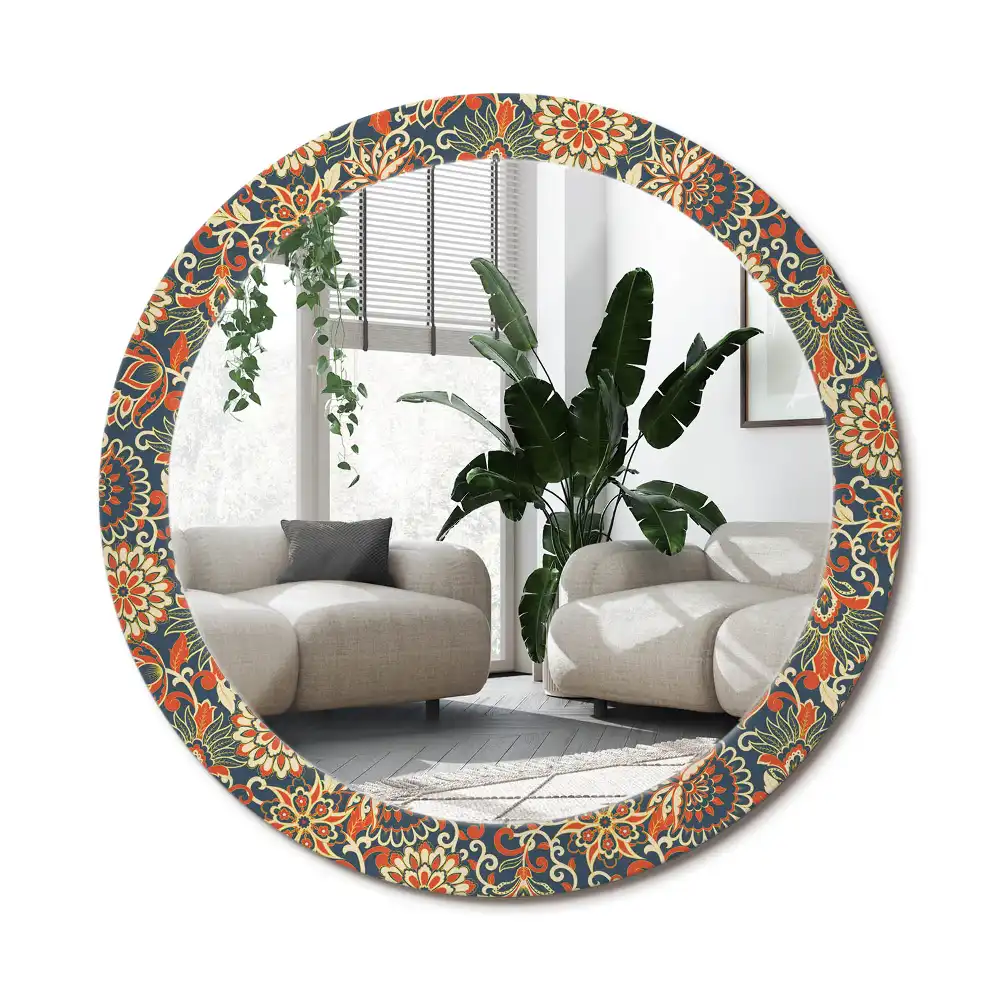 Specchio rotondo con cornice stampata Fiori retrò