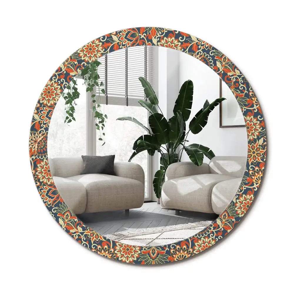 Specchio rotondo con cornice stampata Fiori retrò
