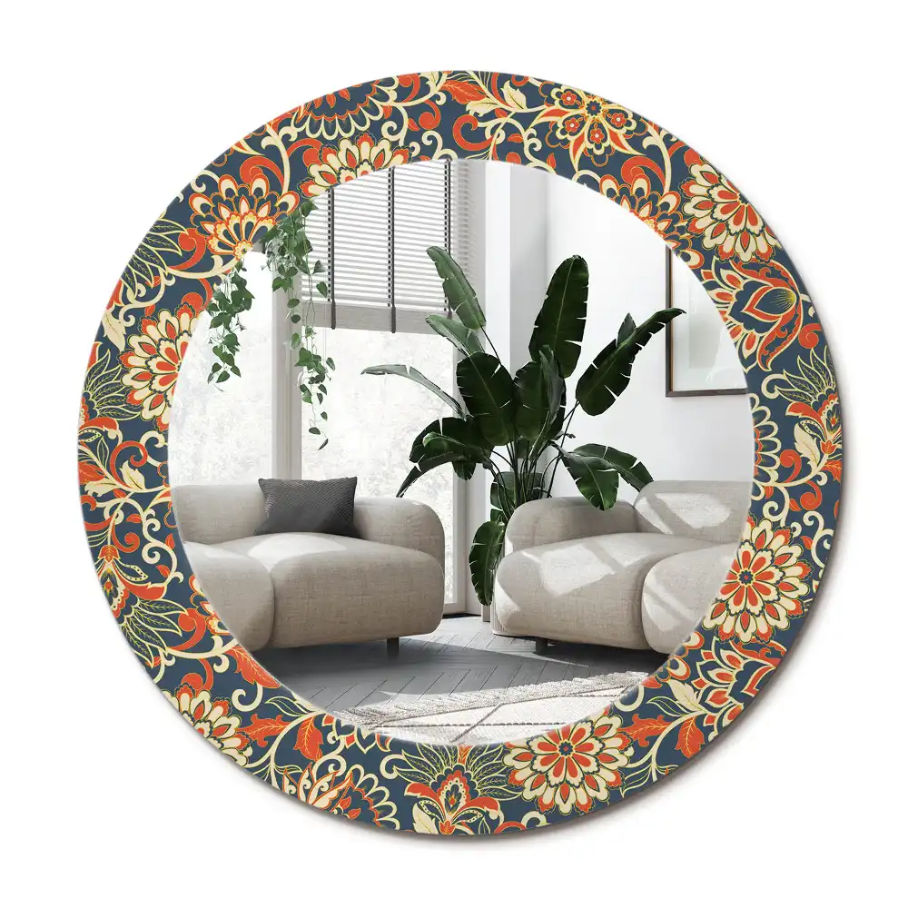 Specchio rotondo con cornice stampata Fiori retrò