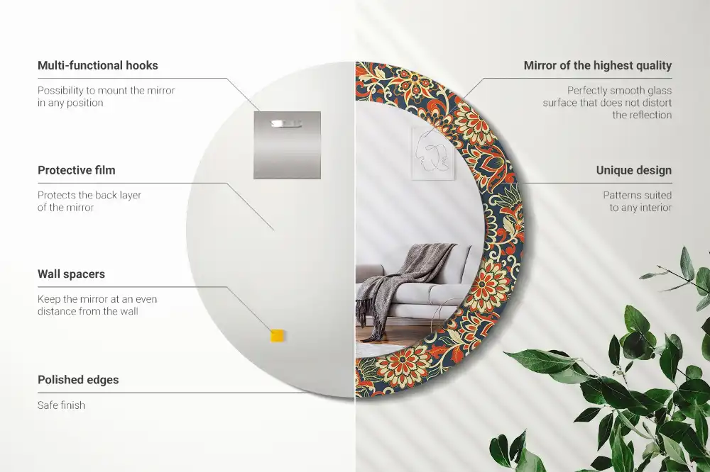 Specchio rotondo con cornice stampata Fiori retrò