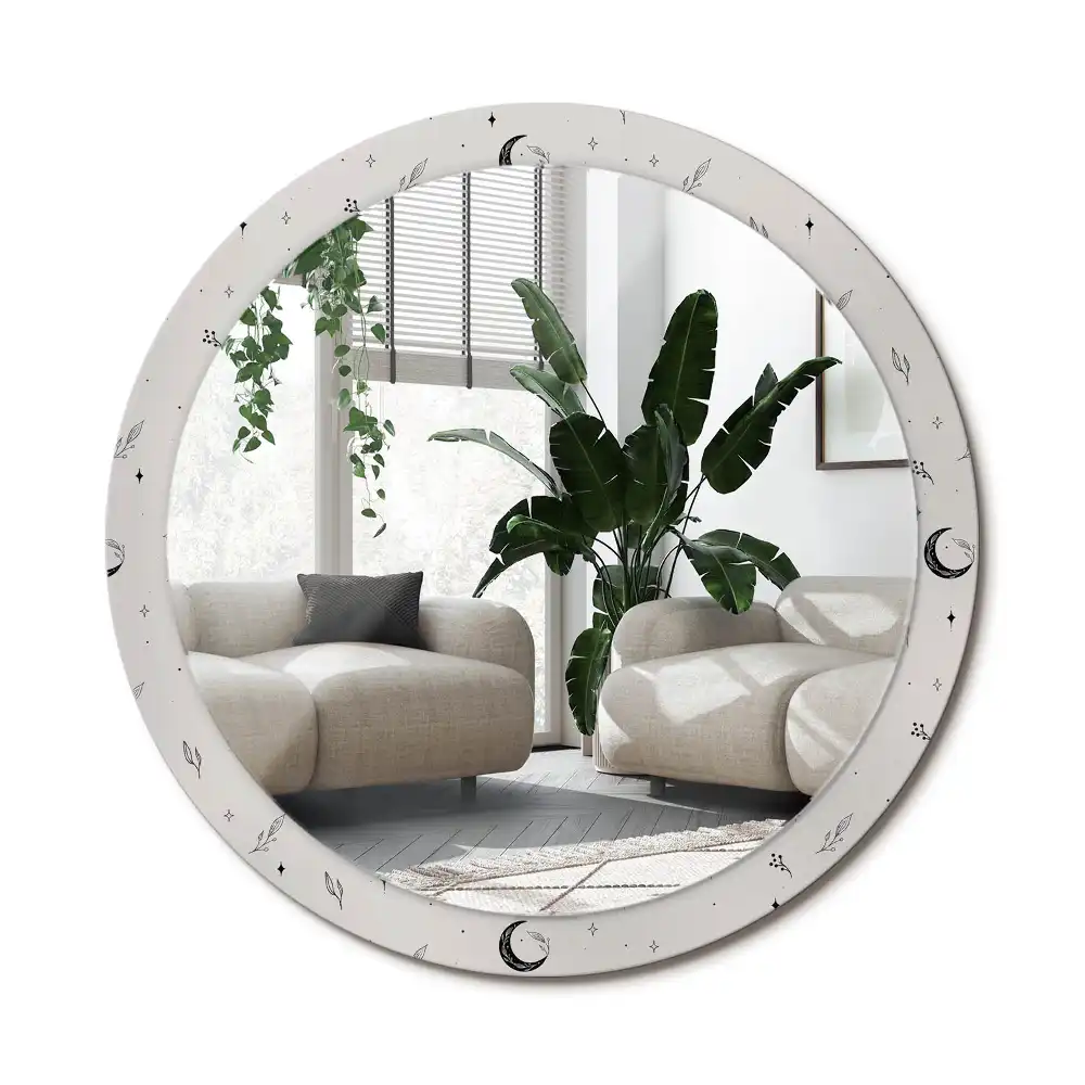 Specchio circolare stampato Piante scarabocchiate