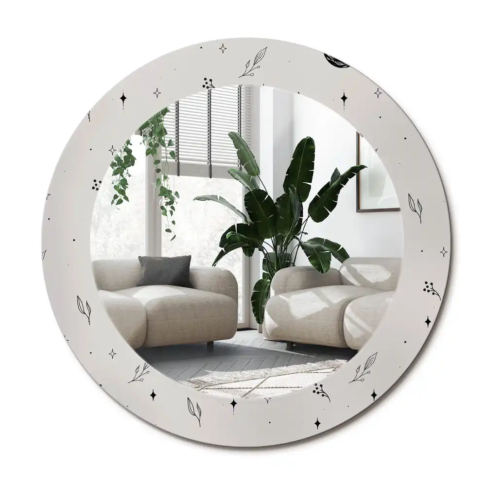 Specchio circolare stampato Piante scarabocchiate