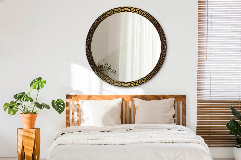 Specchio rotondo con cornice stampata Ornamento greco