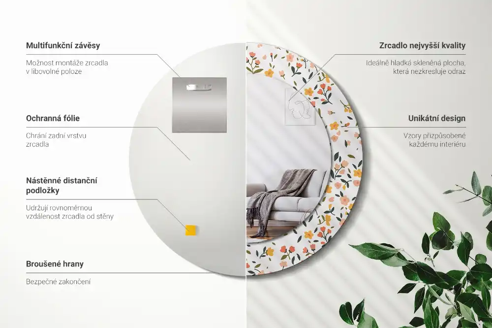 Specchio circolare decoro Piccoli fiori