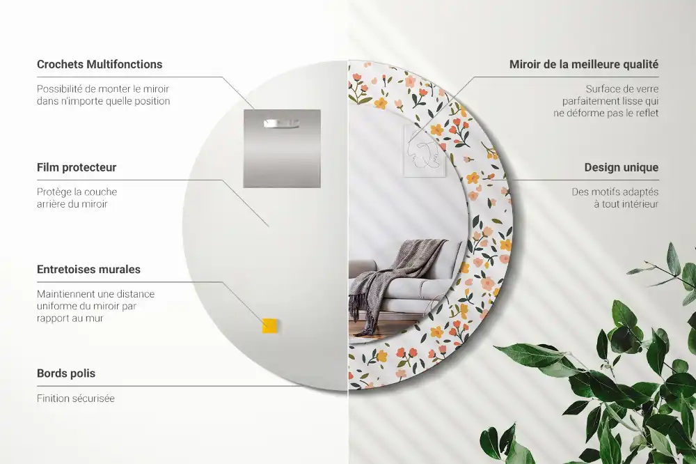 Specchio circolare decoro Piccoli fiori