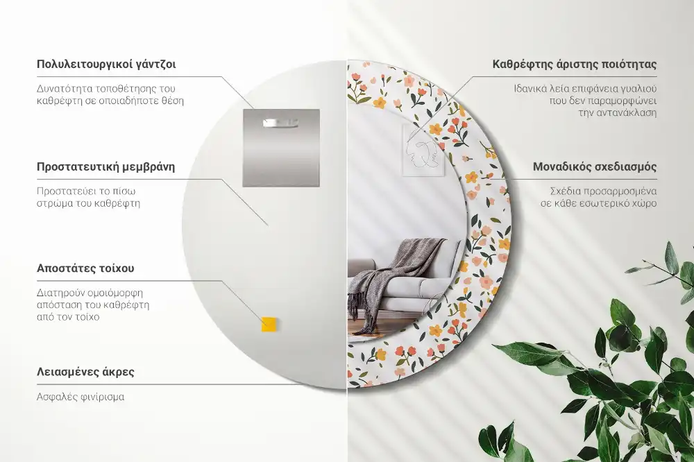 Specchio circolare decoro Piccoli fiori