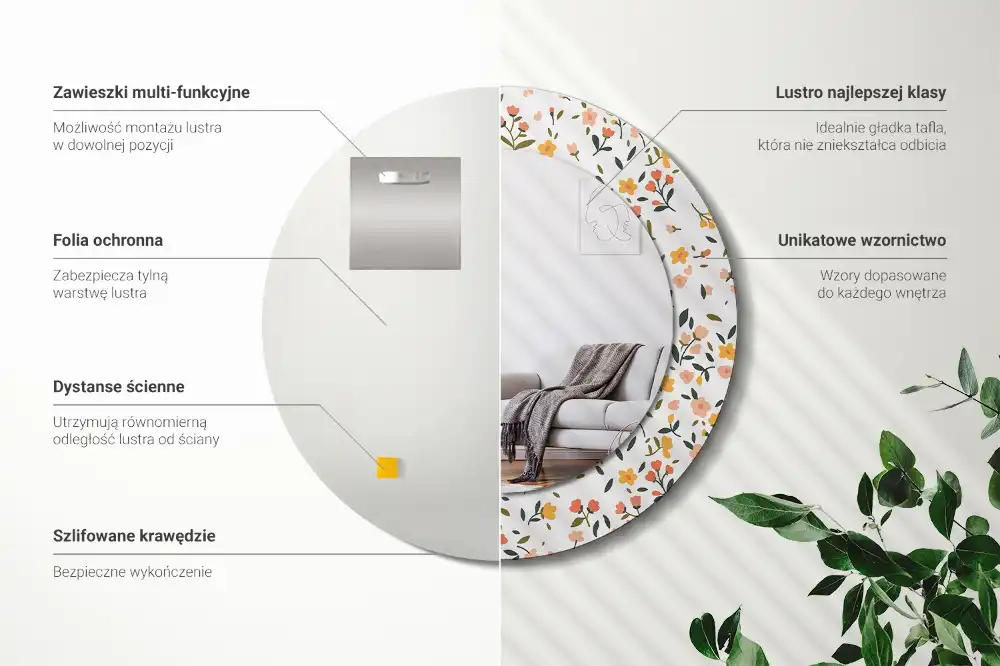 Specchio circolare decoro Piccoli fiori