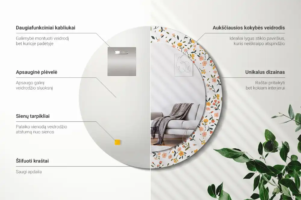 Specchio circolare decoro Piccoli fiori