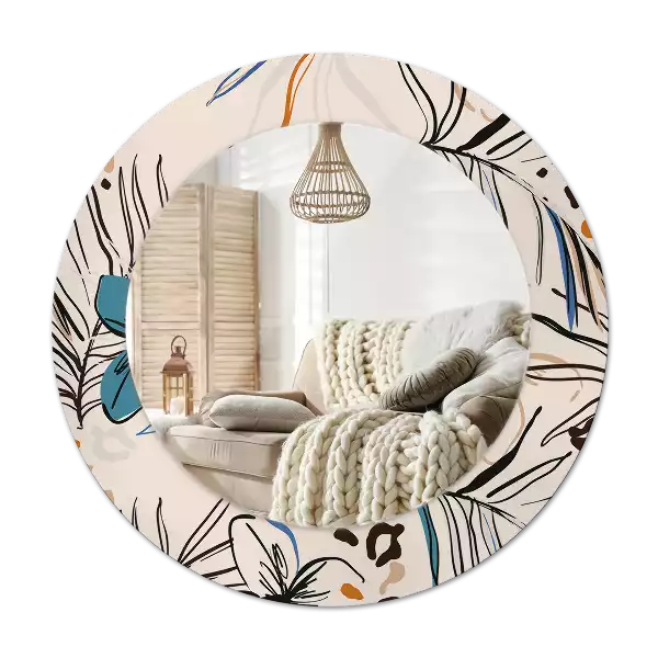 Specchio circolare stampato Fiori con motivo giungla