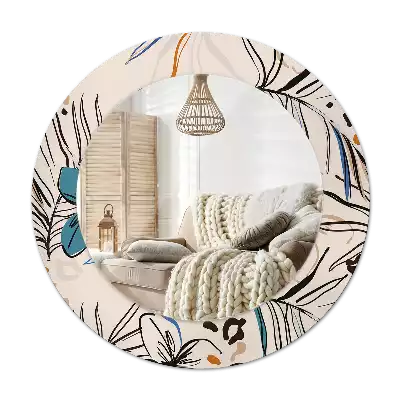 Specchio circolare stampato Fiori con motivo giungla