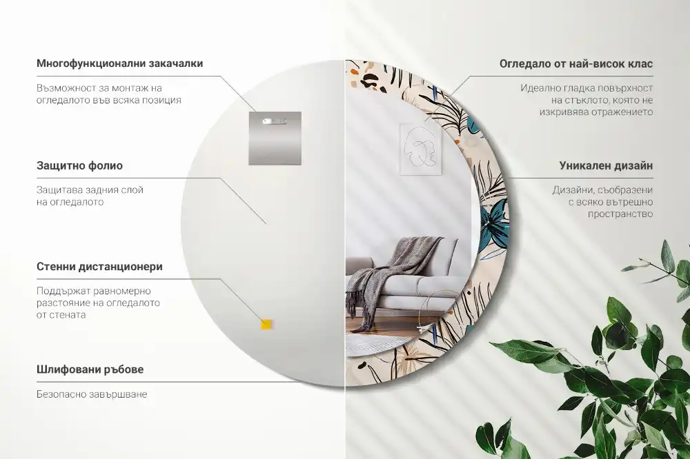 Specchio circolare stampato Fiori con motivo giungla