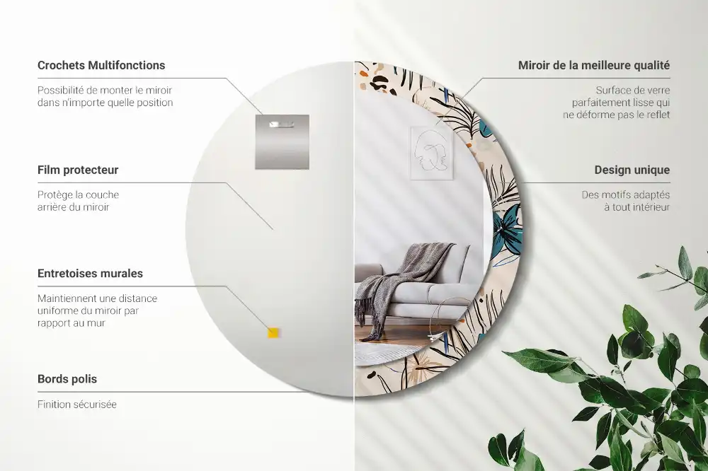 Specchio circolare stampato Fiori con motivo giungla