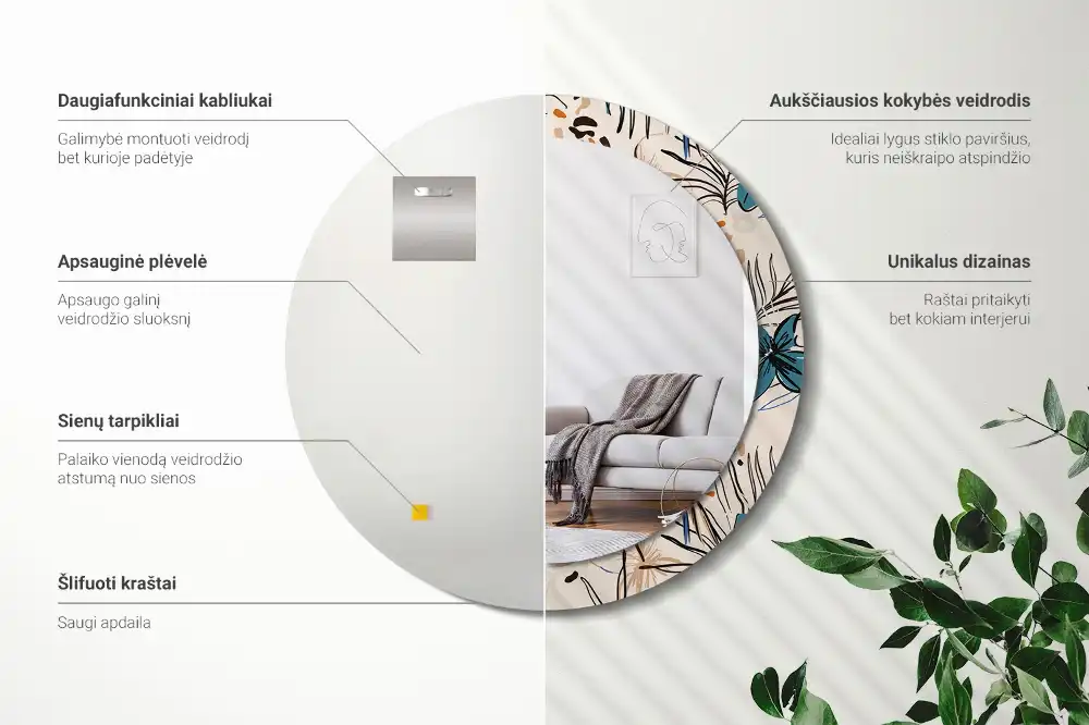 Specchio circolare stampato Fiori con motivo giungla