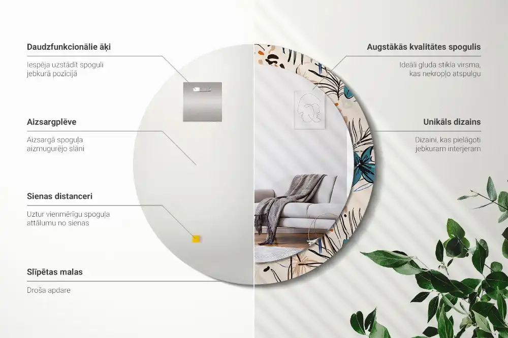 Specchio circolare stampato Fiori con motivo giungla