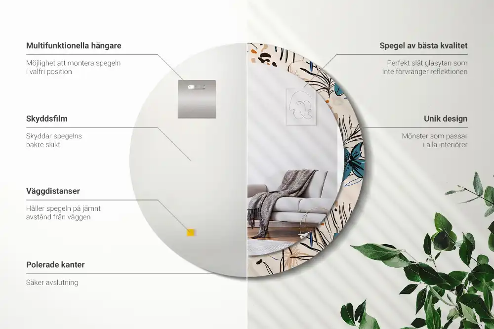 Specchio circolare stampato Fiori con motivo giungla