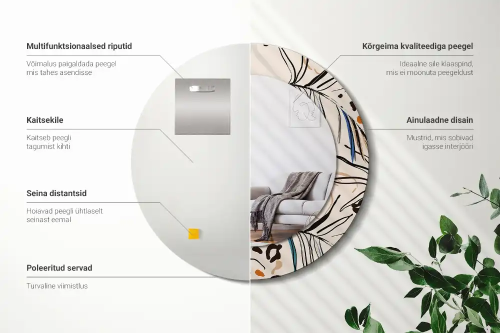 Specchio circolare stampato Fiori con motivo giungla