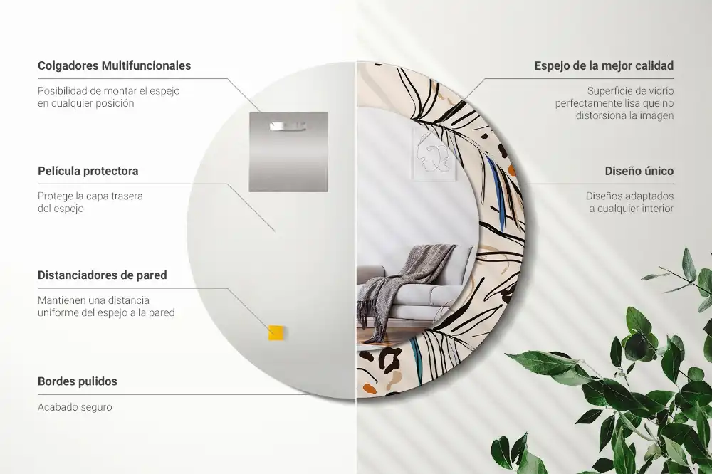 Specchio circolare stampato Fiori con motivo giungla