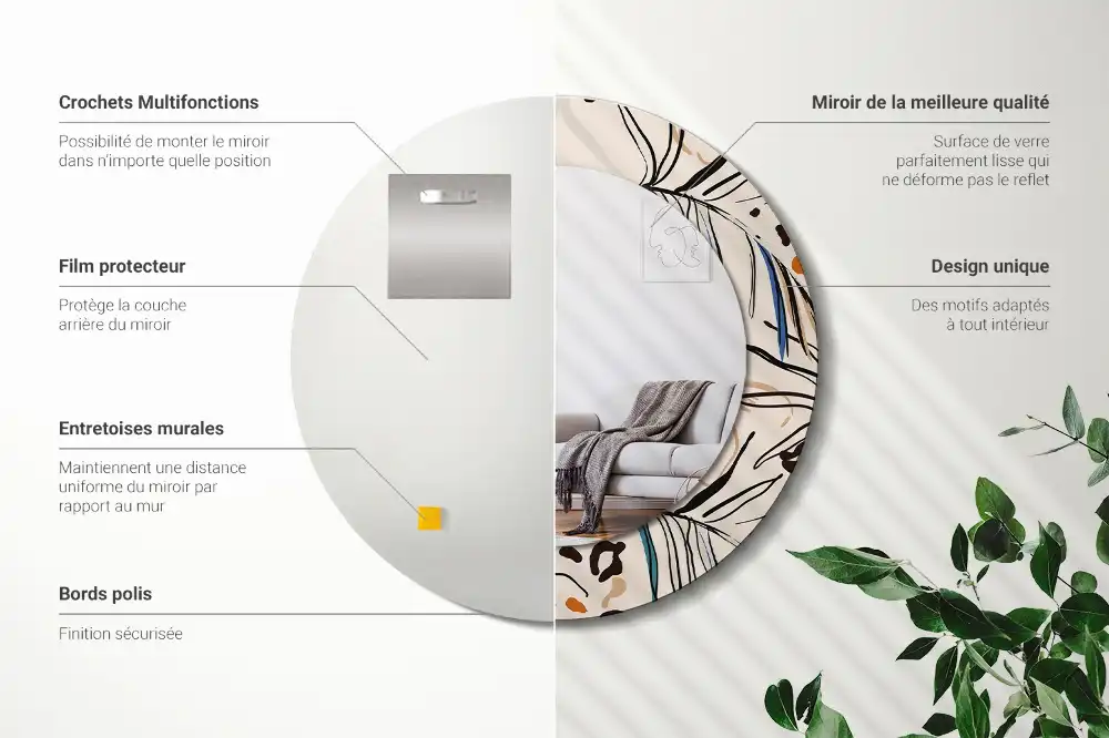 Specchio circolare stampato Fiori con motivo giungla