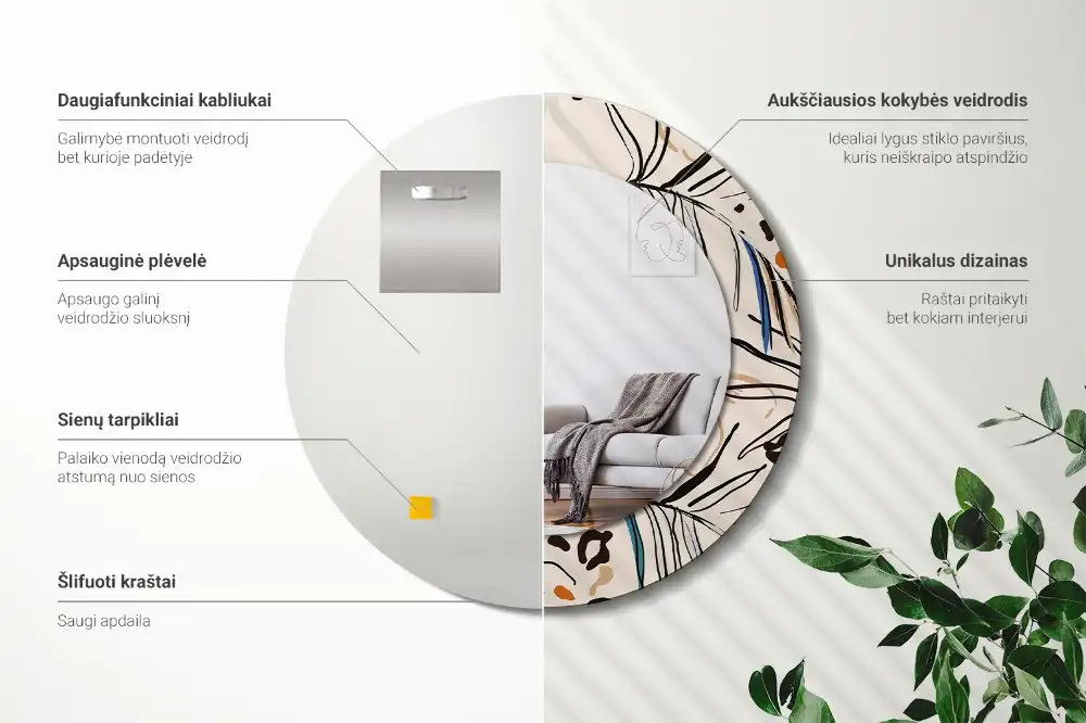 Specchio circolare stampato Fiori con motivo giungla